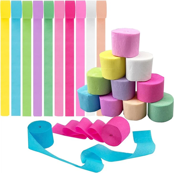 10 Rollen Krepppapier Luftschlangen zum Aufhängen von Krepprollen für Vorhänge, Hintergründe, zum Aufhängen von Quasten, für Festivals und Partys